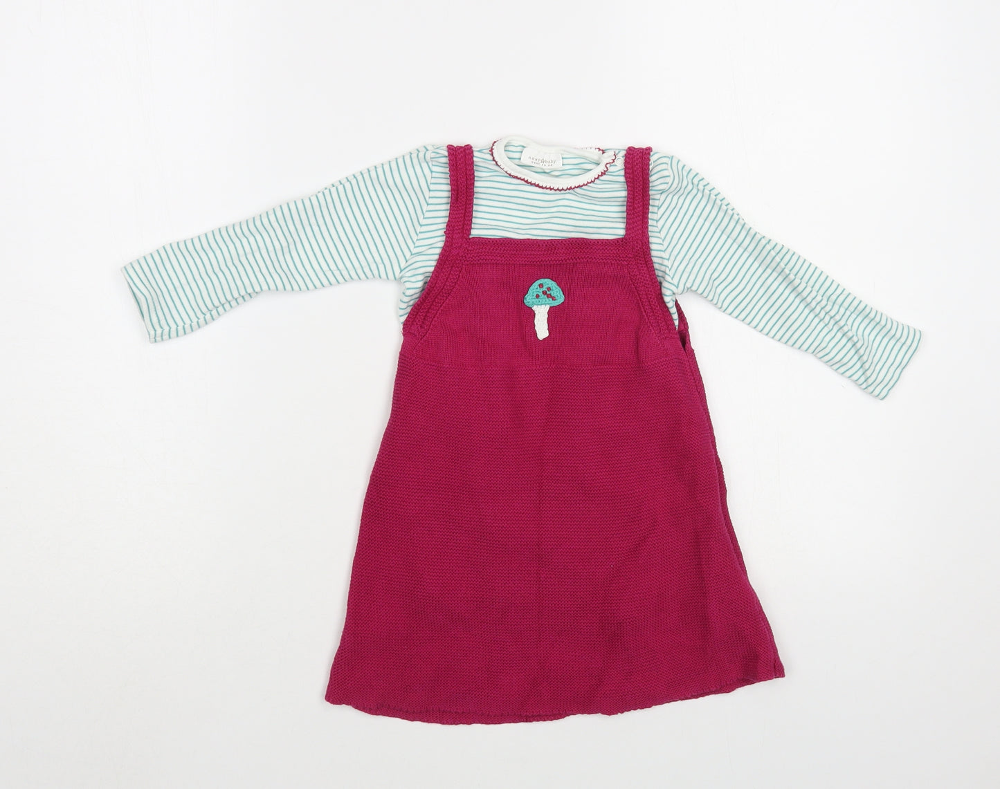 NEXT Baby Pink Striped Cotton Dress Set Outfit/Set Size 12-18 Months  Snap