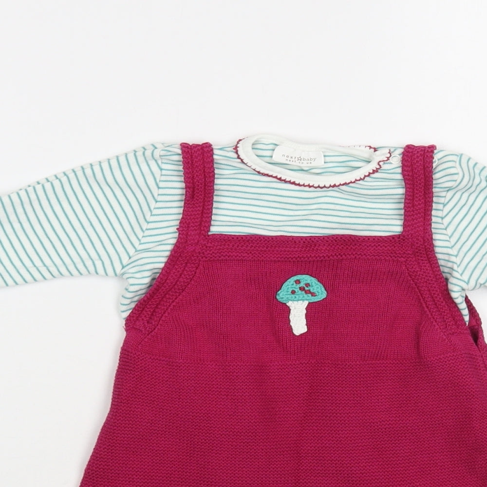 NEXT Baby Pink Striped Cotton Dress Set Outfit/Set Size 12-18 Months  Snap