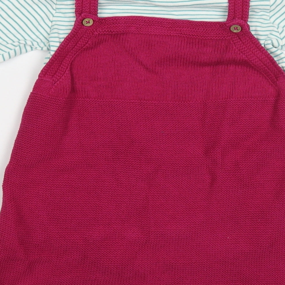 NEXT Baby Pink Striped Cotton Dress Set Outfit/Set Size 12-18 Months  Snap