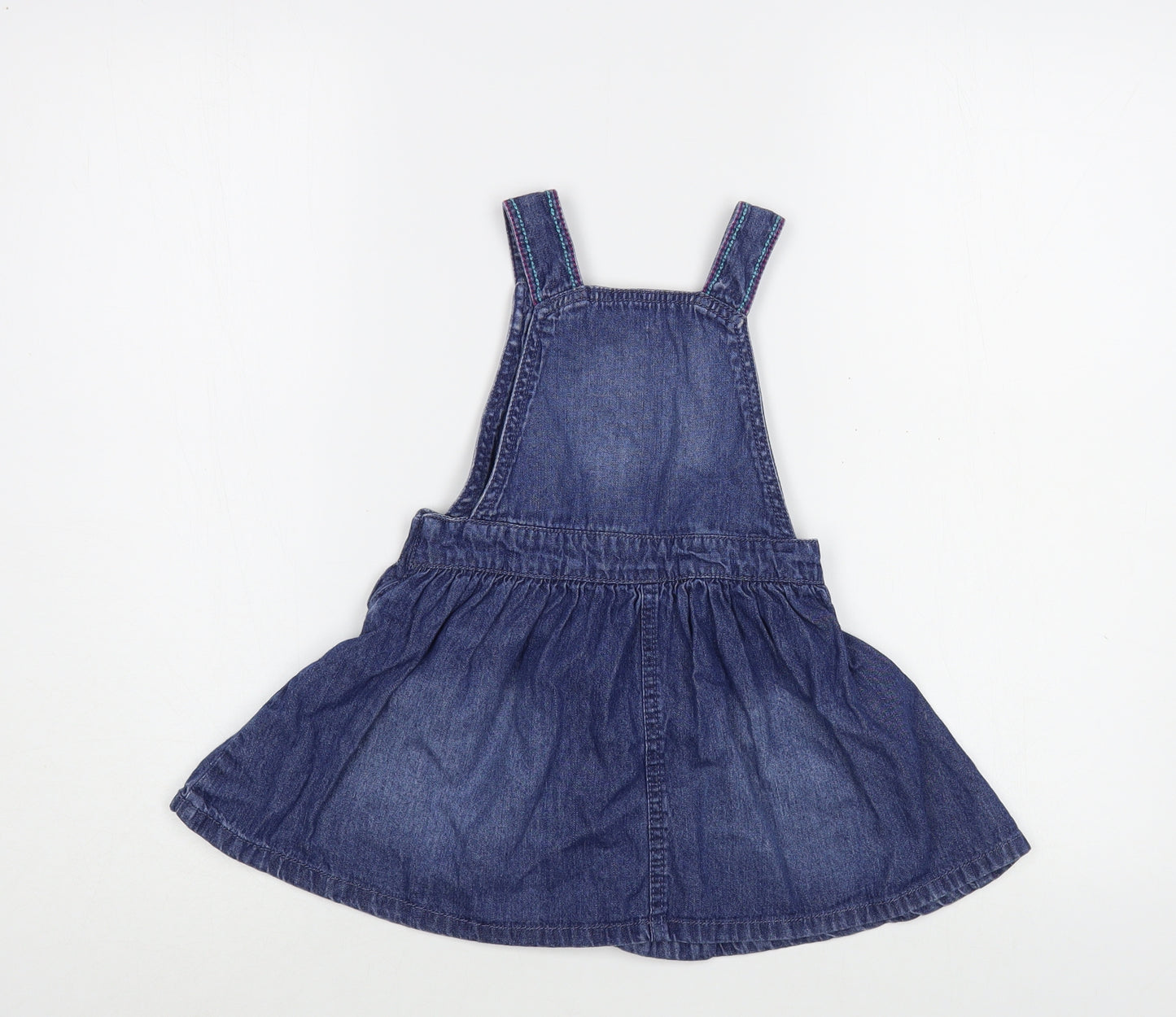 George Baby Blue  Cotton Pinafore/Dungaree Dress  Size 18-24 Months  Square Neck Button - Cat Pockets