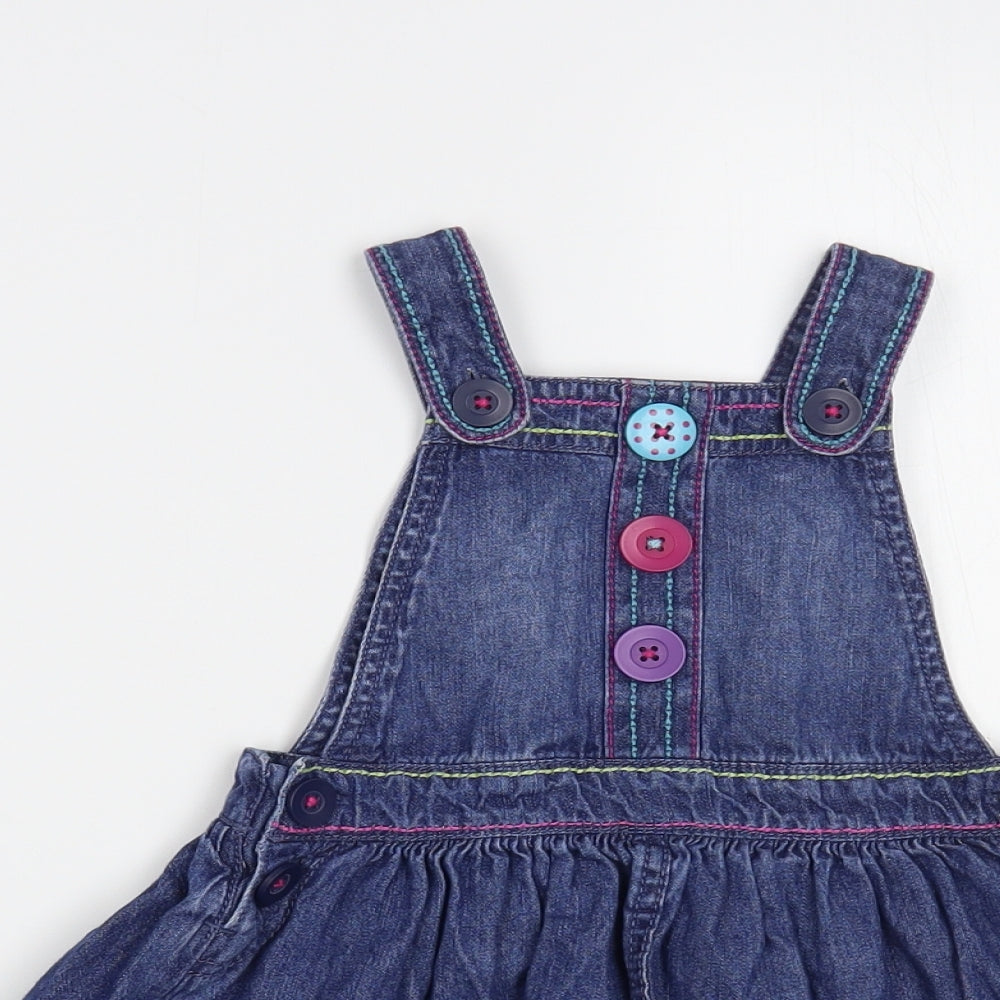 George Baby Blue  Cotton Pinafore/Dungaree Dress  Size 18-24 Months  Square Neck Button - Cat Pockets