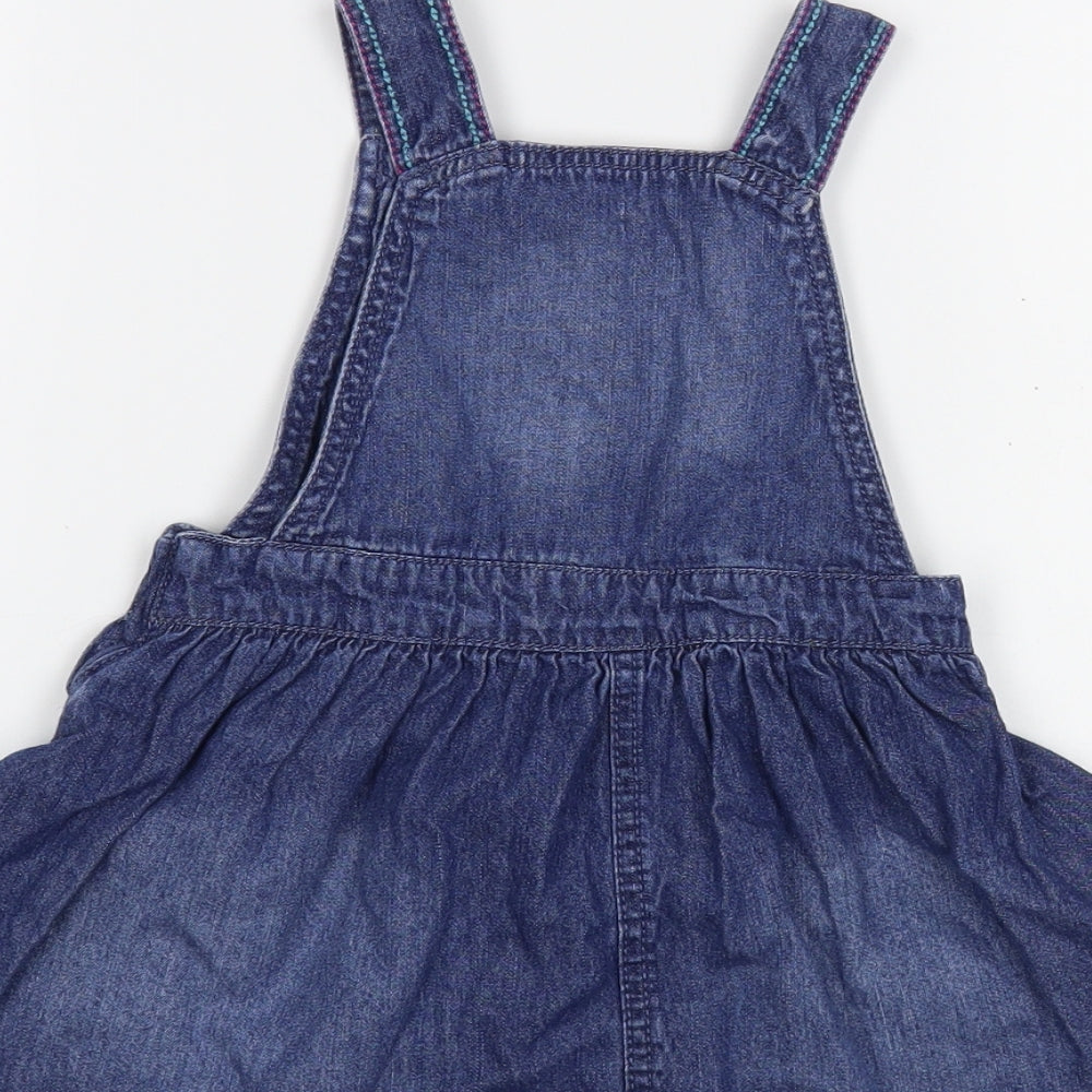 George Baby Blue  Cotton Pinafore/Dungaree Dress  Size 18-24 Months  Square Neck Button - Cat Pockets