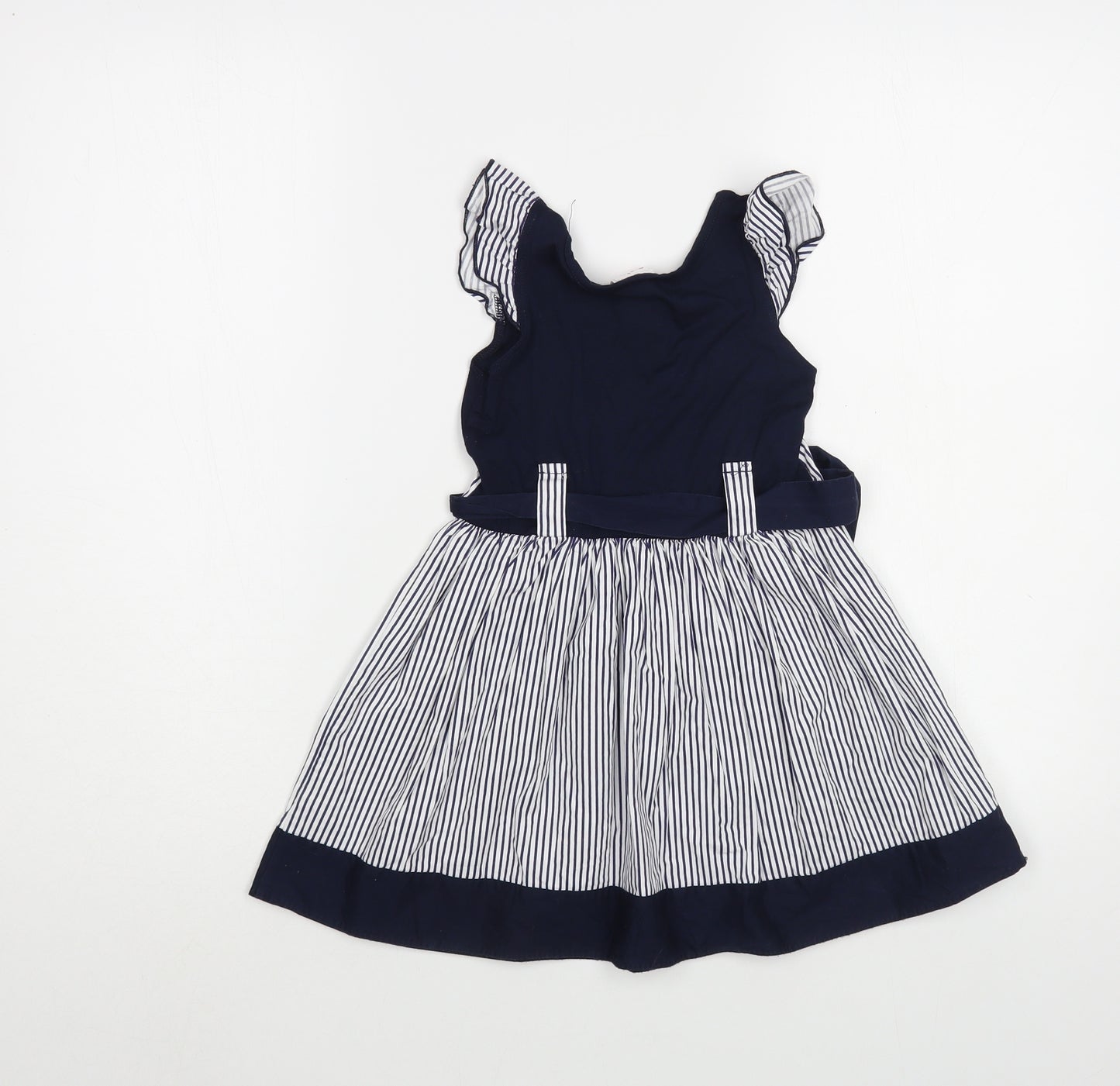 E-vie Angel Girls Blue Striped Viscose Fit & Flare  Size 3-4 Years  Round Neck Tie