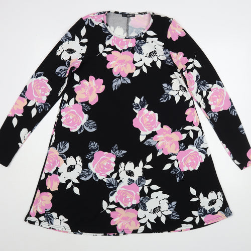 Quiz Womens Black Floral Polyester A-Line  Size 12  Round Neck Pullover