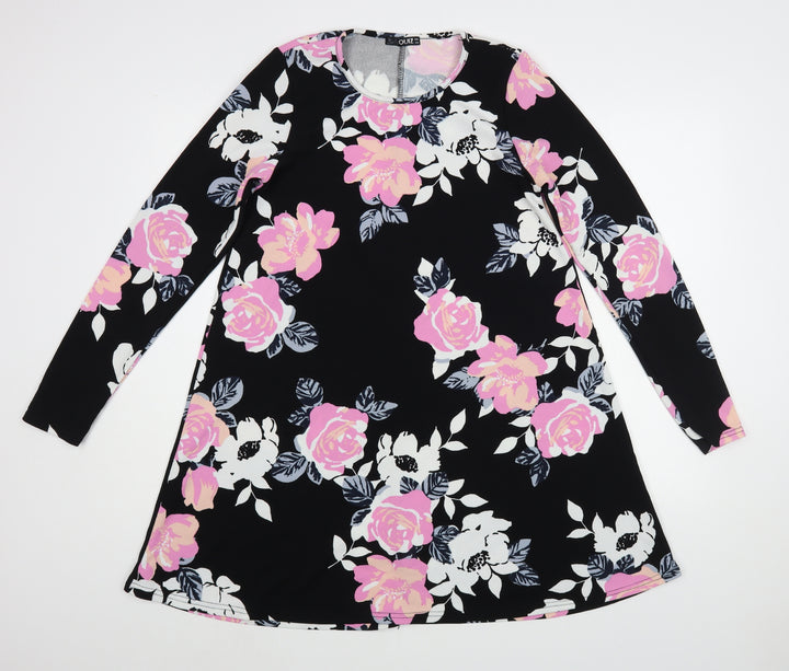 Quiz Womens Black Floral Polyester A-Line Size 12 Round Neck Pullover