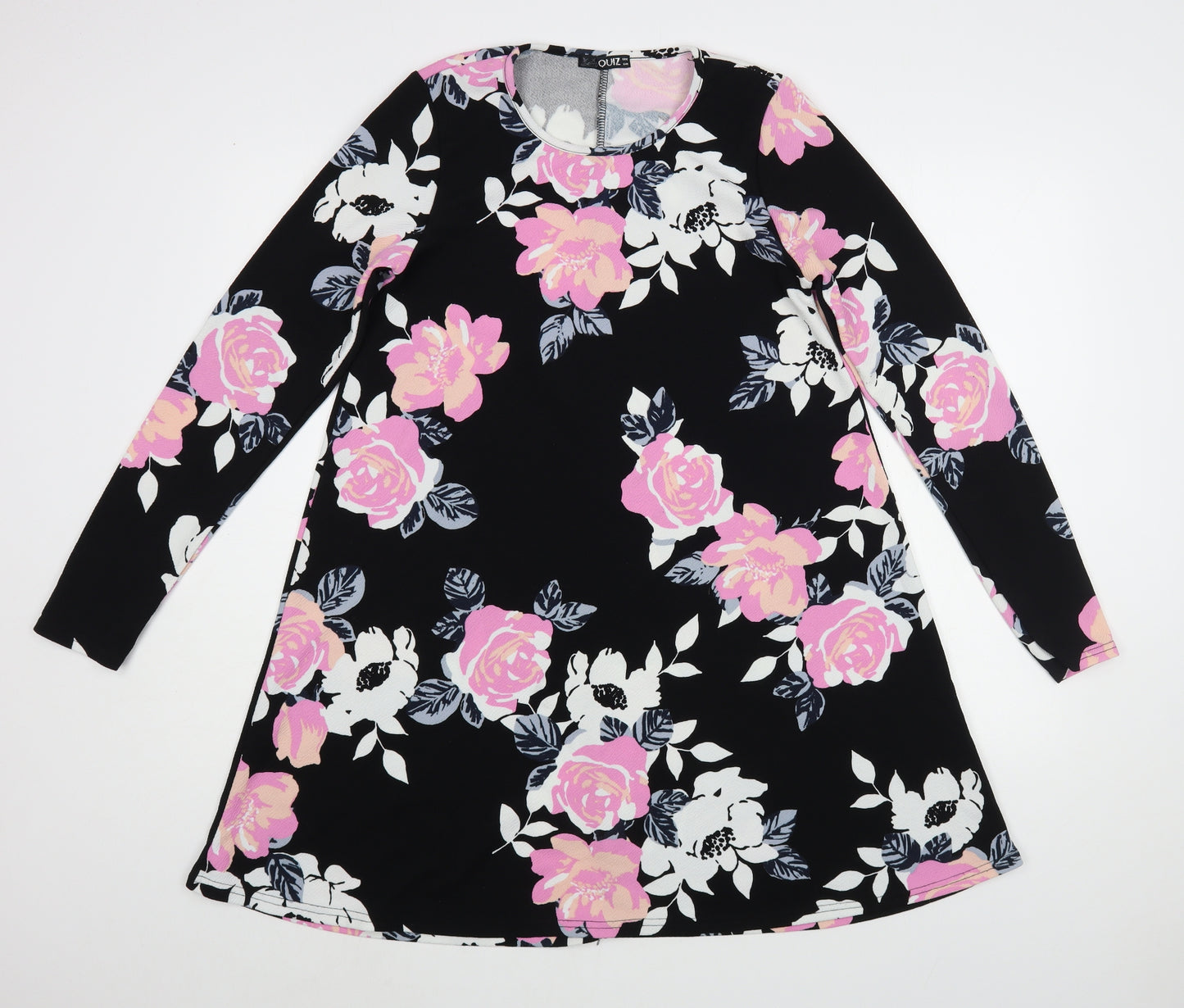 Quiz Womens Black Floral Polyester A-Line  Size 12  Round Neck Pullover