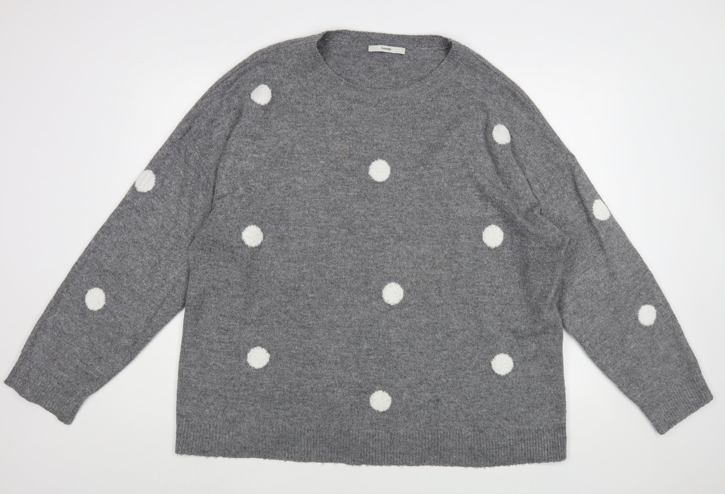 George Womens Grey Boat Neck Polka Dot Polyester Pullover Jumper Size XL
