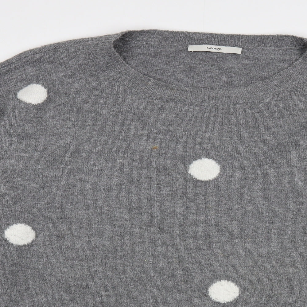 George Womens Grey Boat Neck Polka Dot Polyester Pullover Jumper Size XL