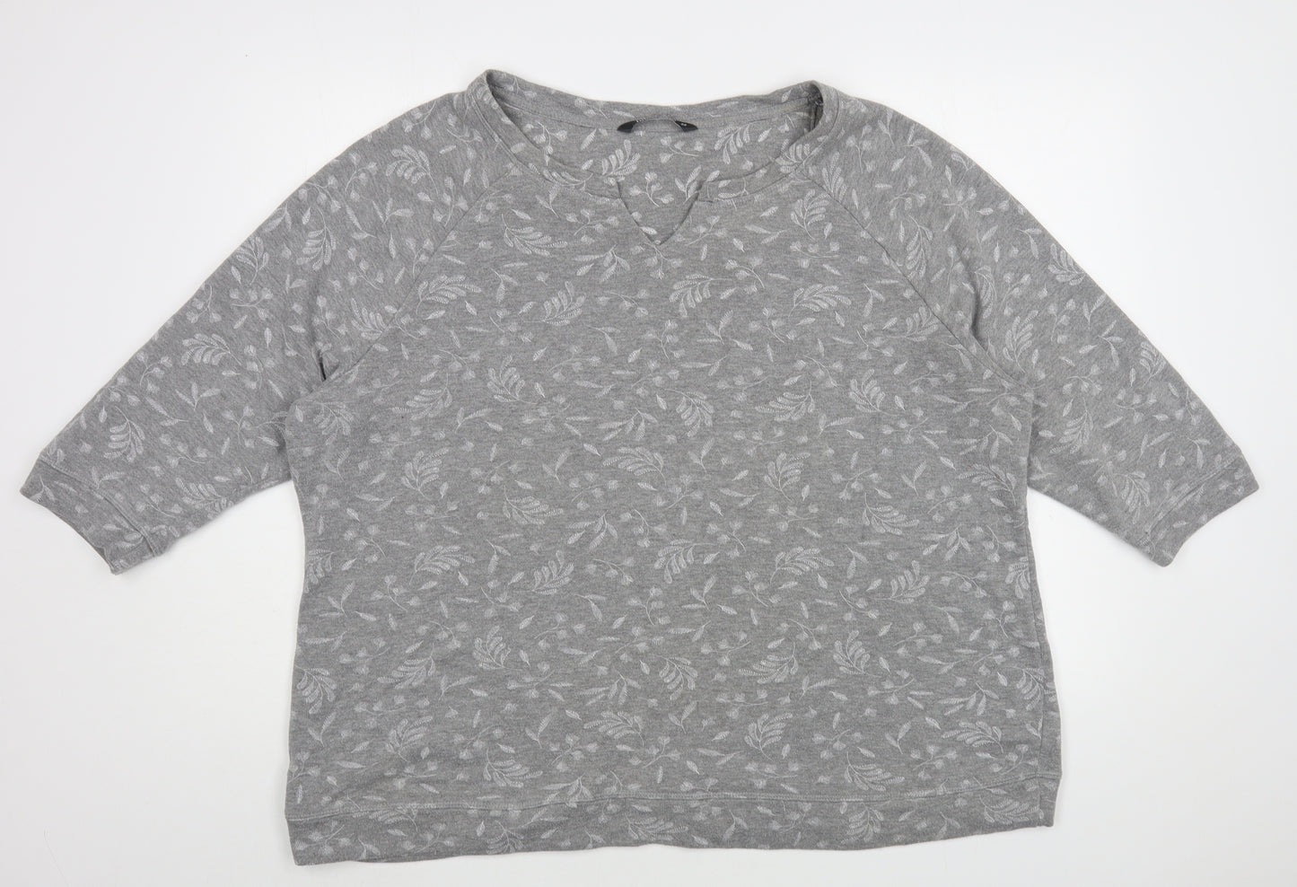 Bonmarché Womens Grey Floral Cotton Pullover Sweatshirt Size 22  Pullover