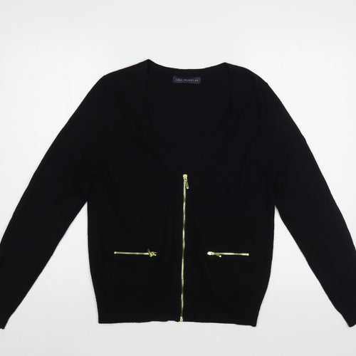 Marks and Spencer Womens Black V-Neck  Viscose Full Zip Jumper Size 12