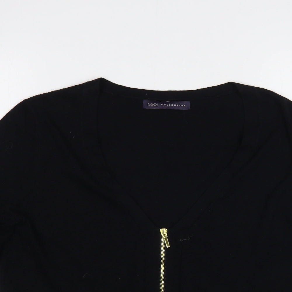 Marks and Spencer Womens Black V-Neck  Viscose Full Zip Jumper Size 12