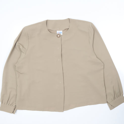 Fashion Extra Collection Womens Beige  Polyester Basic Button-Up Size 18 Round Neck