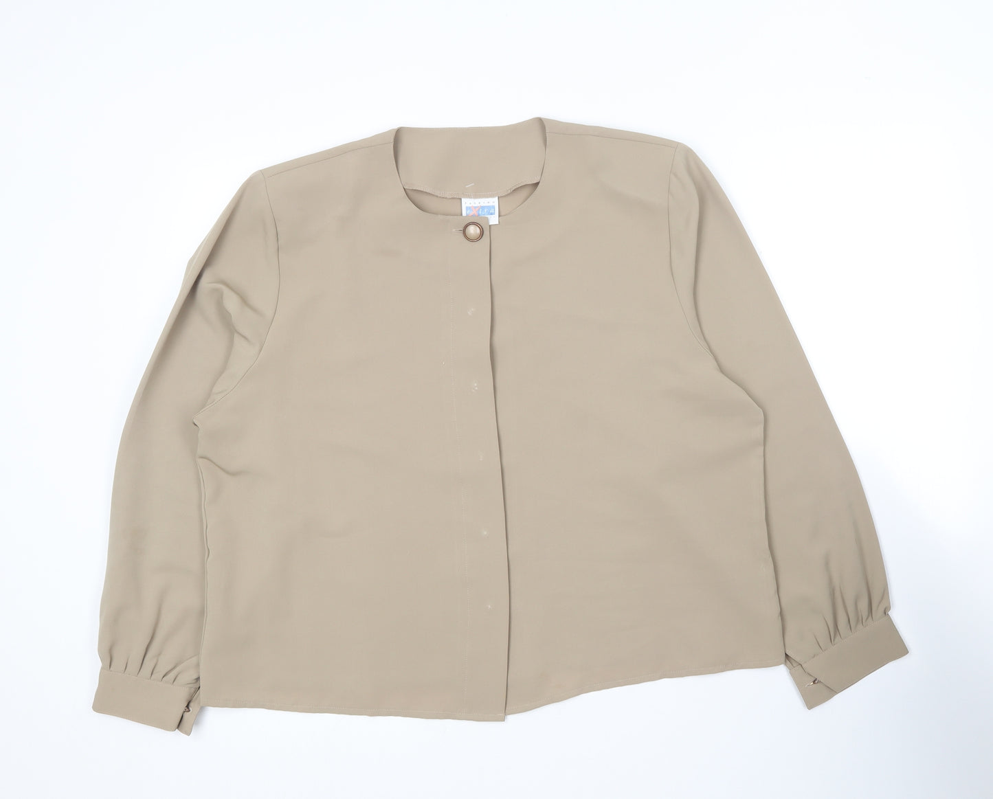 Fashion Extra Collection Womens Beige  Polyester Basic Button-Up Size 18 Round Neck