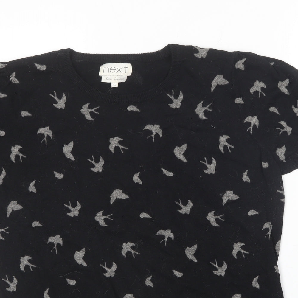 NEXT Womens Black Round Neck Geometric Cotton Pullover Jumper Size 16