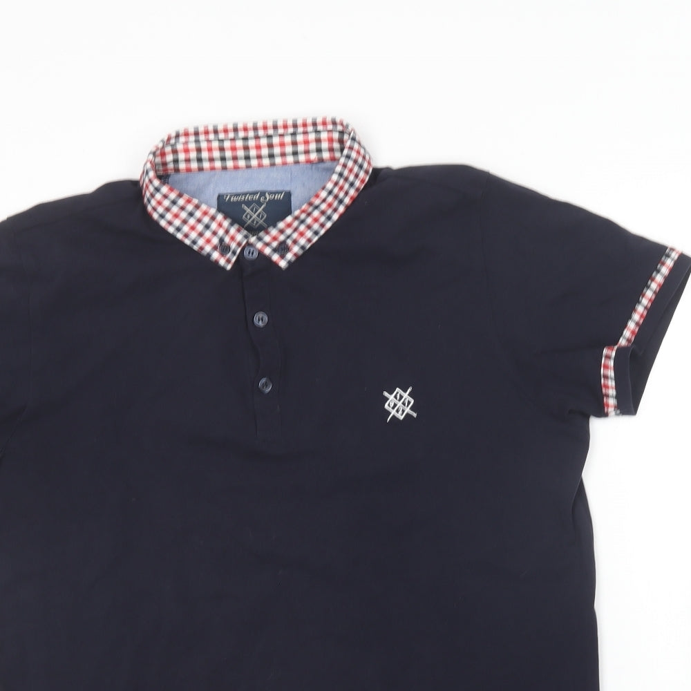 Twisted Soul Mens Blue  Cotton  Polo Size L Collared