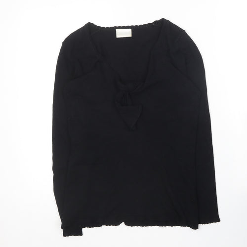 Off Shoot Womens Black V-Neck  Rayon Pullover Jumper Size S
