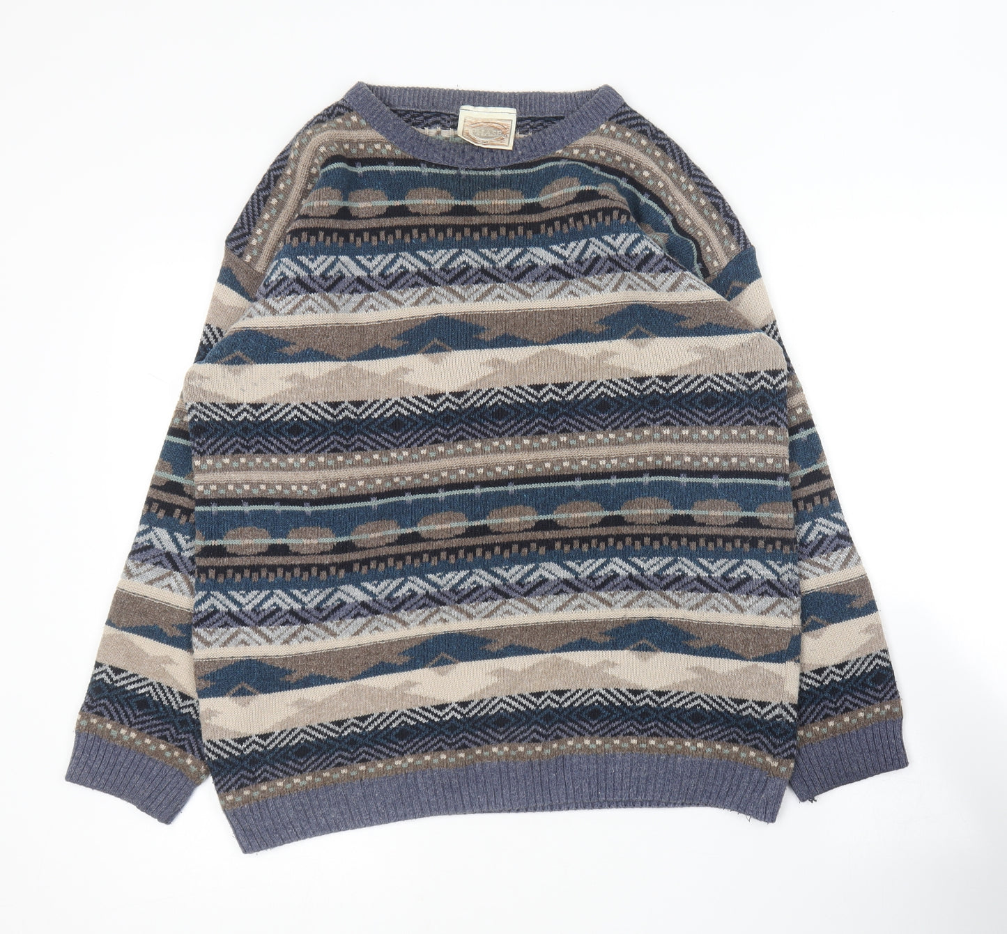 Phase Eight Womens Multicoloured Round Neck Geometric Cotton Pullover Jumper Size 12
