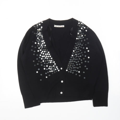 Select Womens Black V-Neck  Acrylic Cardigan Jumper Size 10