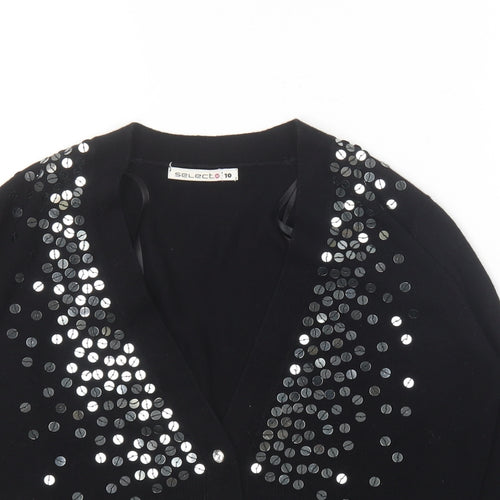 Select Womens Black V-Neck  Acrylic Cardigan Jumper Size 10