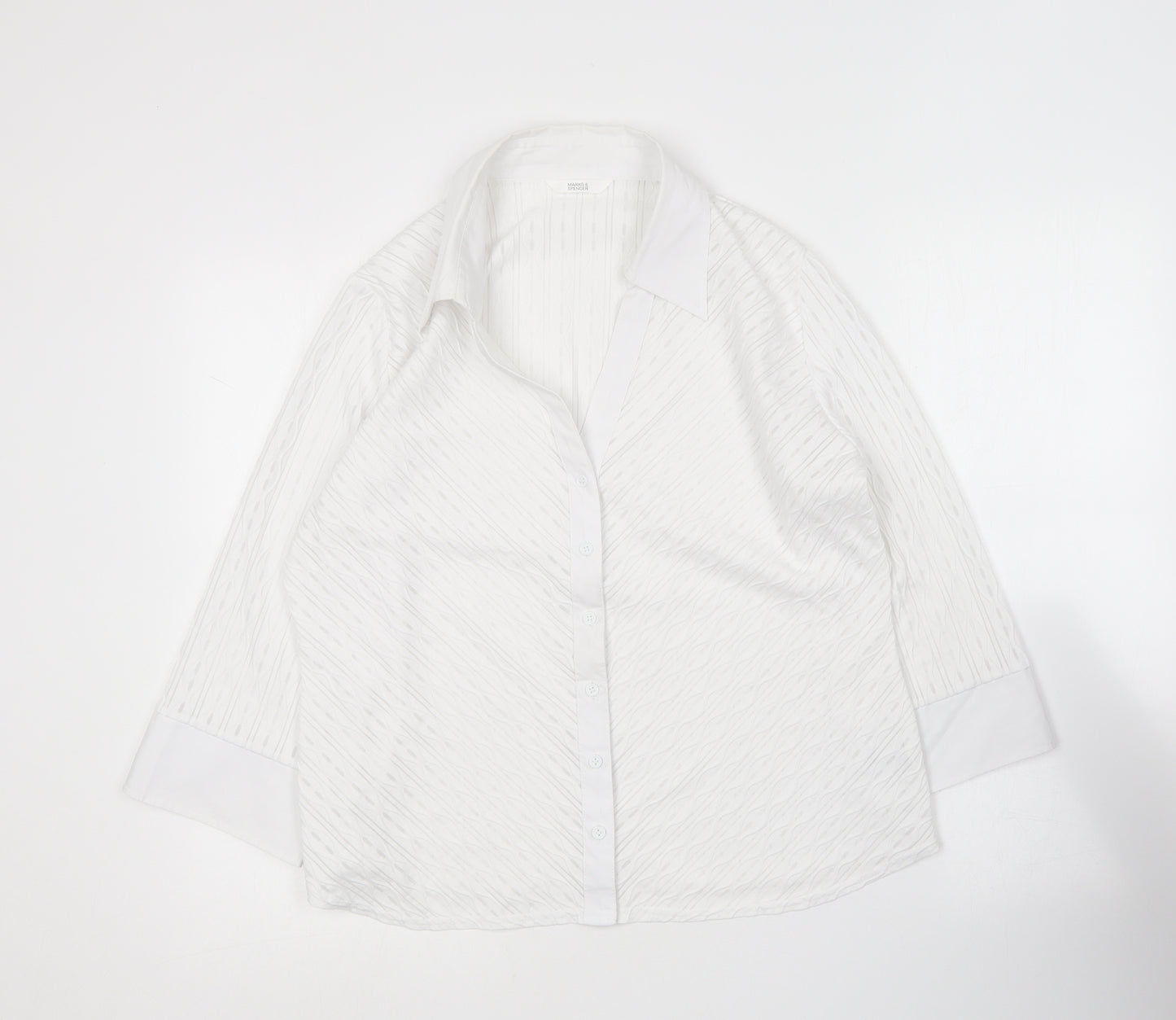 Marks and Spencer Womens White  Polyester Basic Button-Up Size 18 Collared