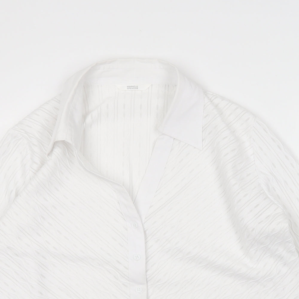 Marks and Spencer Womens White  Polyester Basic Button-Up Size 18 Collared
