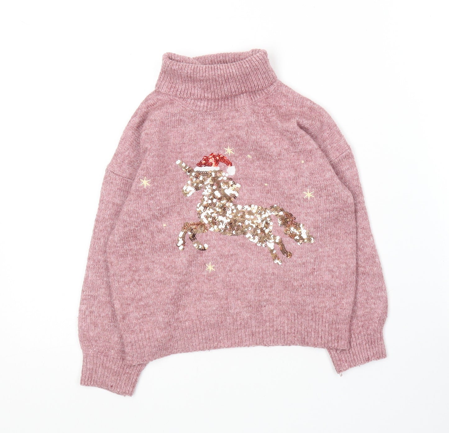 TU Girls Pink Roll Neck  Acrylic Pullover Jumper Size 6 Years   - Christmas Jumper