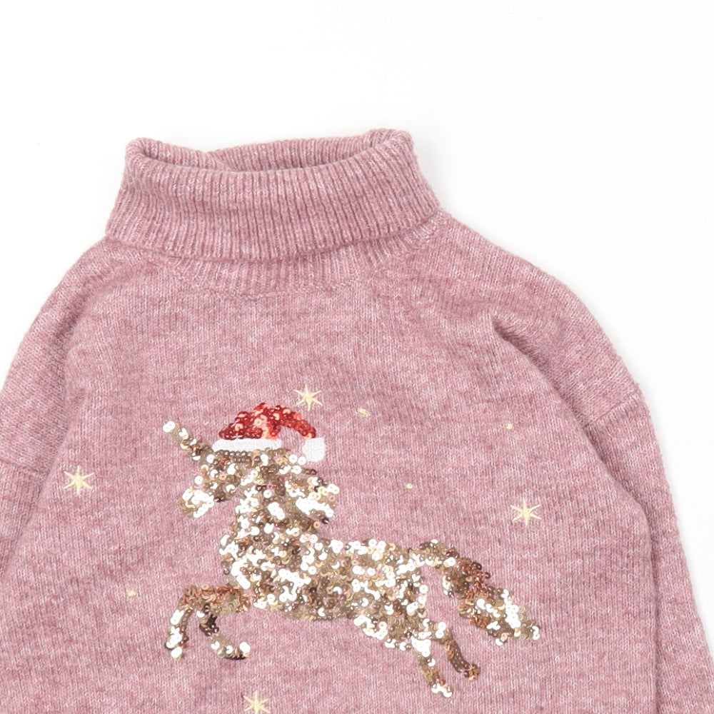 TU Girls Pink Roll Neck  Acrylic Pullover Jumper Size 6 Years   - Christmas Jumper