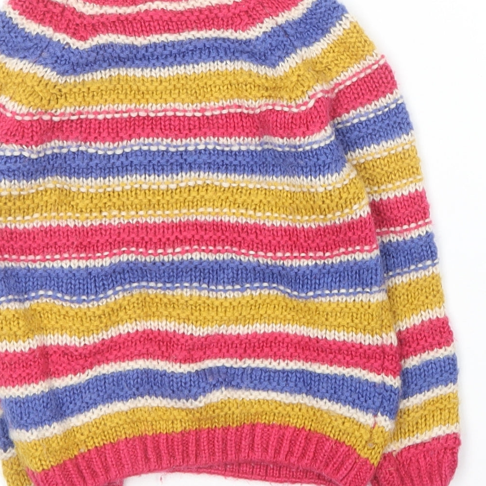 TU Girls Multicoloured Round Neck Striped Acrylic Pullover Jumper Size 2-3 Years