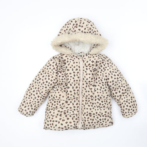 TU Girls Brown Animal Print  Puffer Jacket Coat Size 2-3 Years