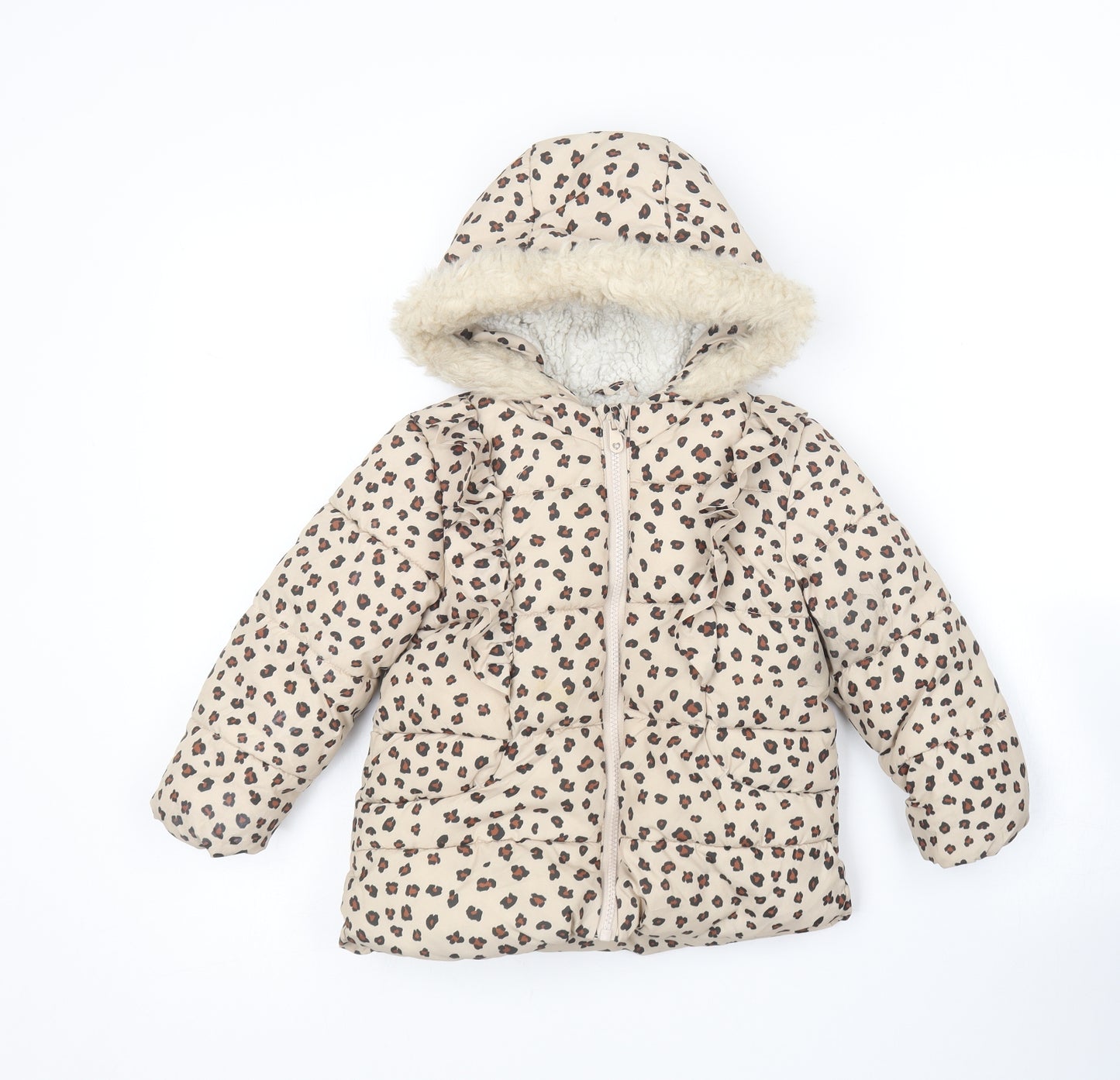 TU Girls Brown Animal Print  Puffer Jacket Coat Size 2-3 Years