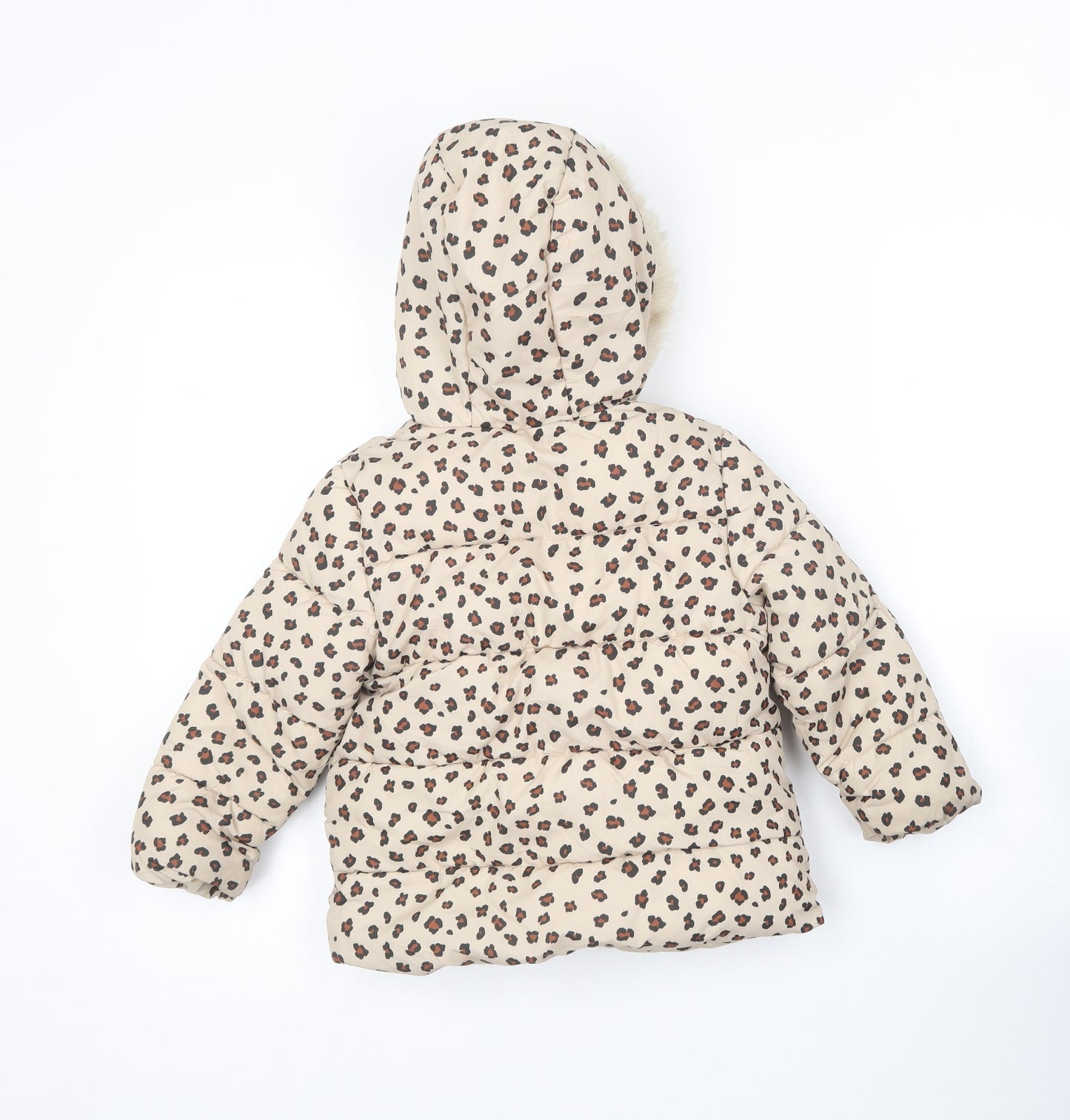 TU Girls Brown Animal Print  Puffer Jacket Coat Size 2-3 Years