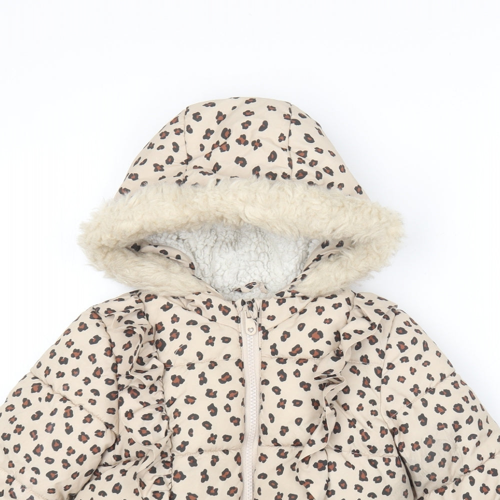 TU Girls Brown Animal Print  Puffer Jacket Coat Size 2-3 Years