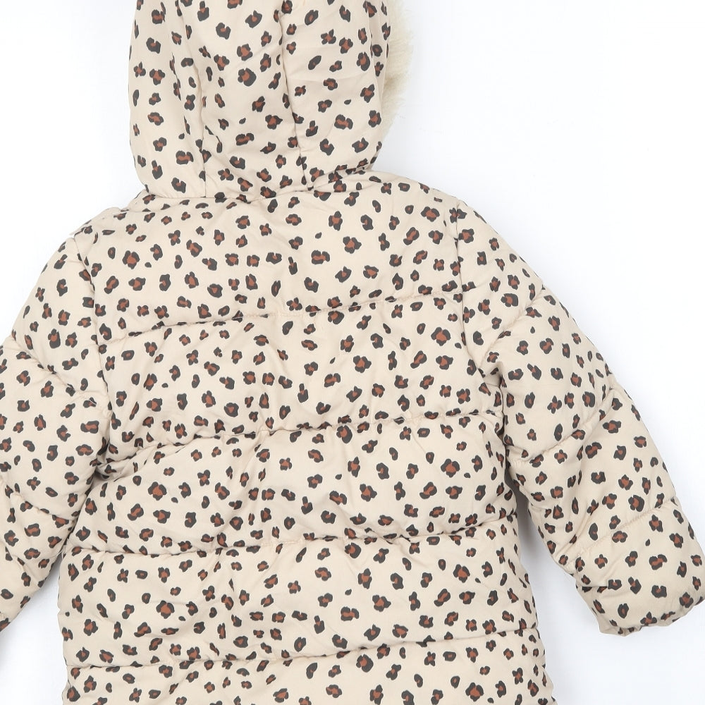TU Girls Brown Animal Print  Puffer Jacket Coat Size 2-3 Years