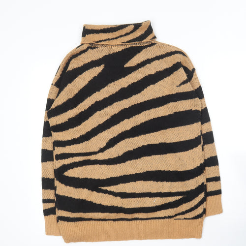 Brave Soul Womens Beige Roll Neck Animal Print Acrylic Pullover Jumper Size M