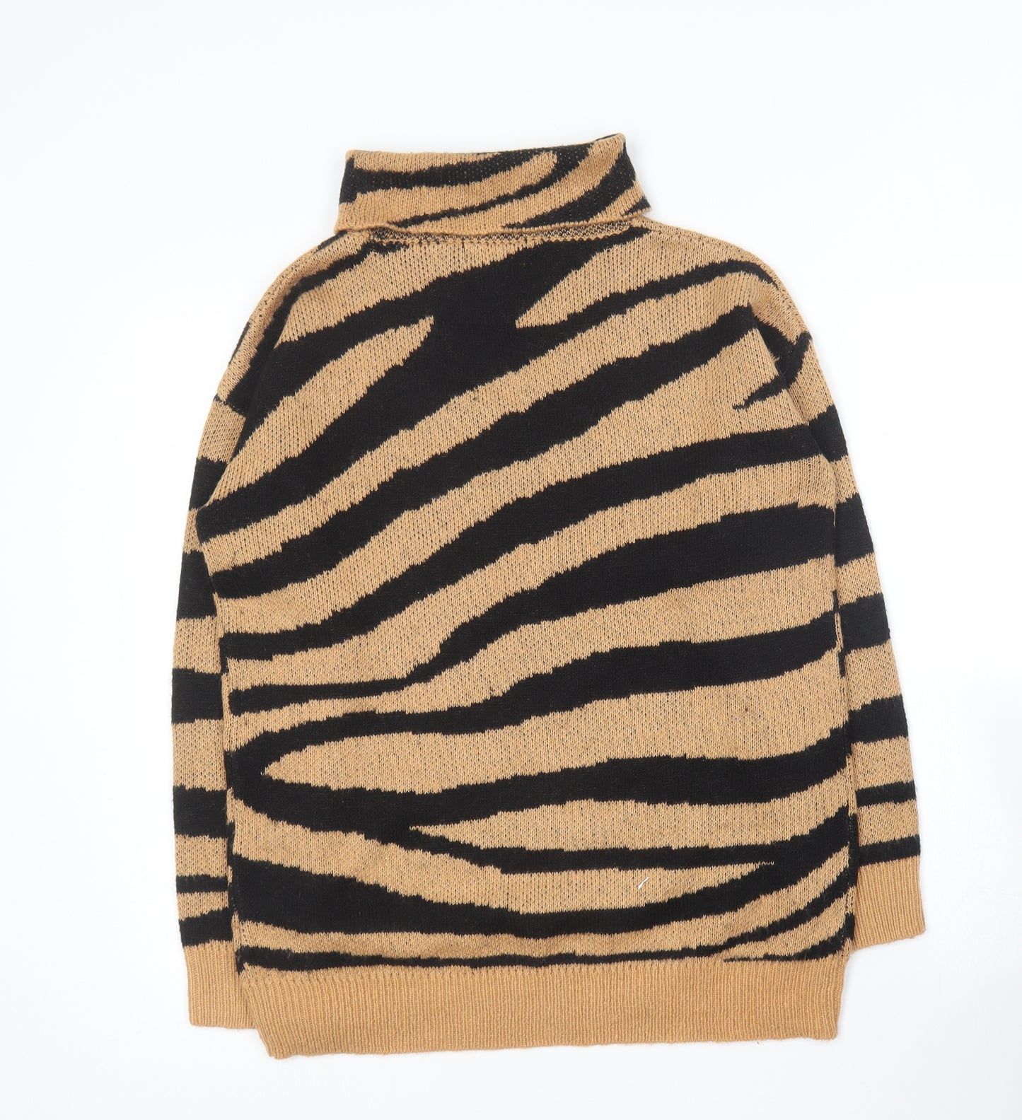 Brave Soul Womens Beige Roll Neck Animal Print Acrylic Pullover Jumper Size M