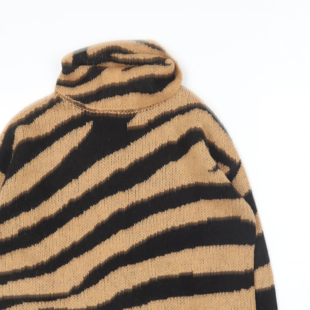 Brave Soul Womens Beige Roll Neck Animal Print Acrylic Pullover Jumper Size M