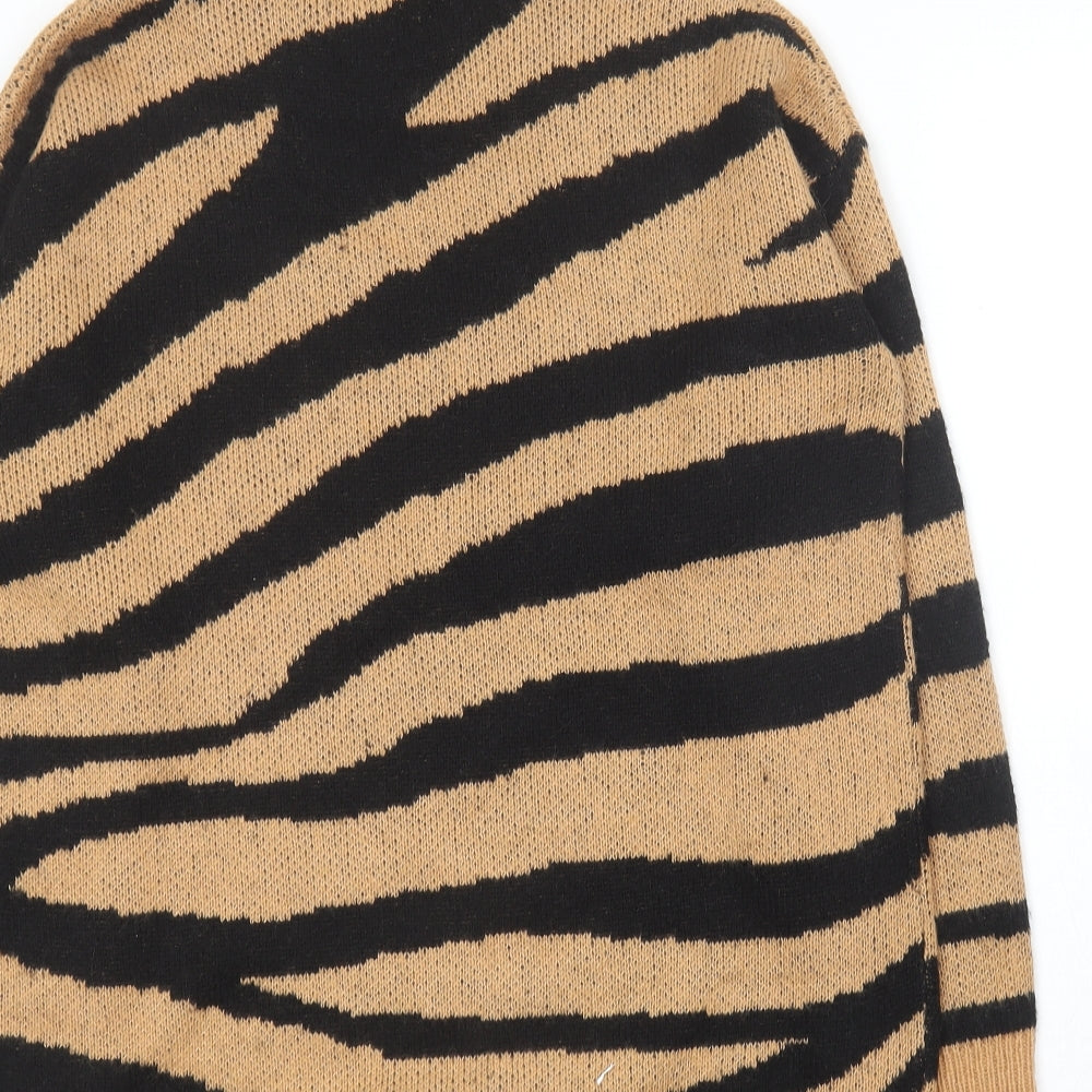 Brave Soul Womens Beige Roll Neck Animal Print Acrylic Pullover Jumper Size M