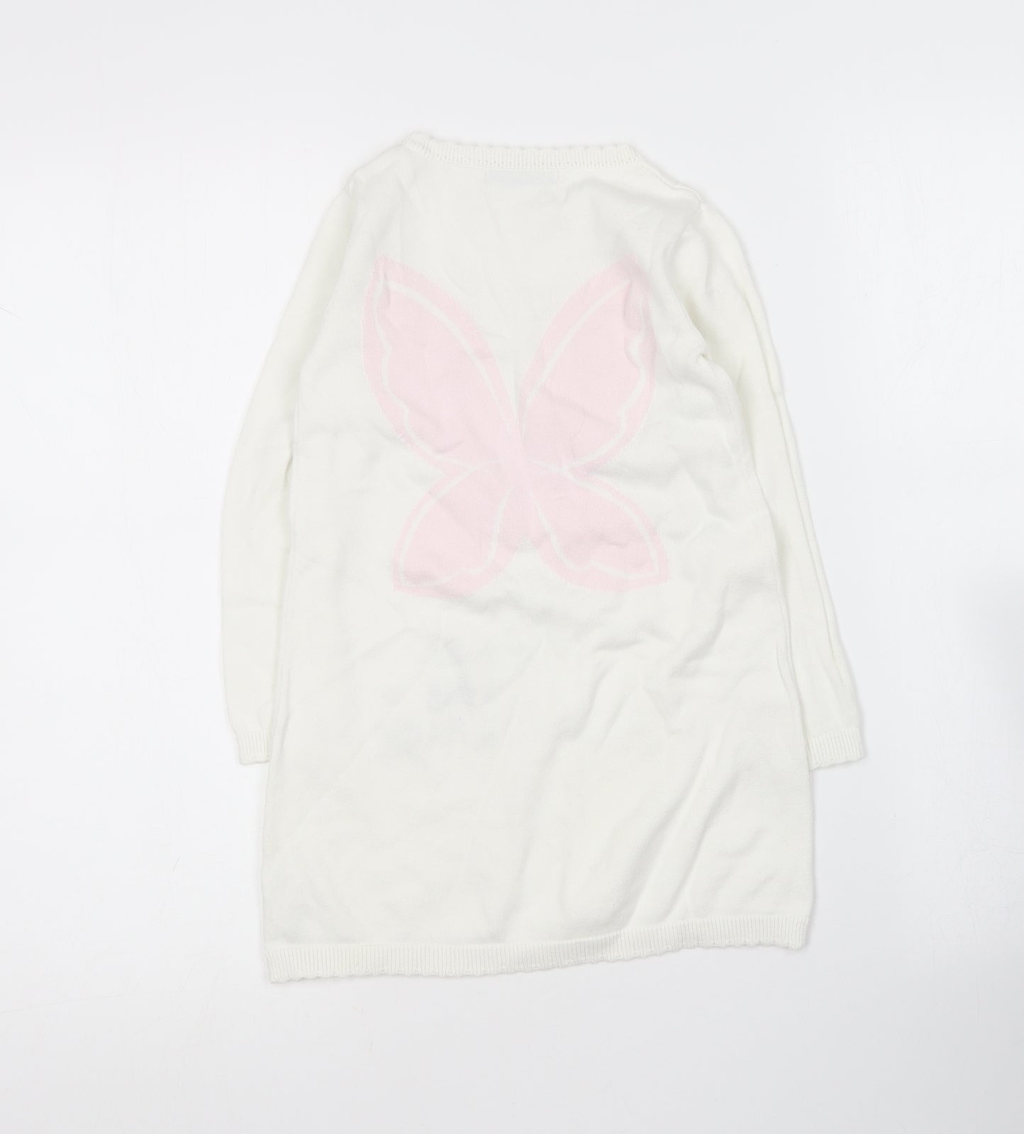 George Girls White Round Neck  Cotton Pullover Jumper Size 5-6 Years