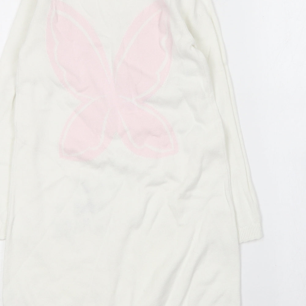 George Girls White Round Neck  Cotton Pullover Jumper Size 5-6 Years