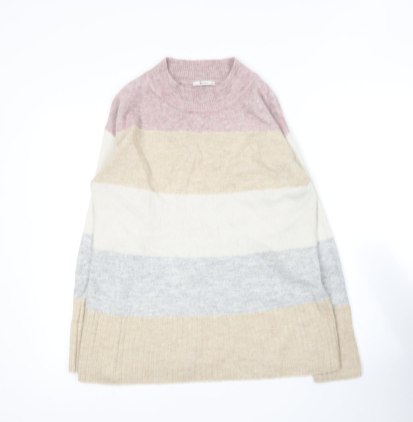 TU Womens Multicoloured Crew Neck Striped Acrylic Pullover Jumper Size 10