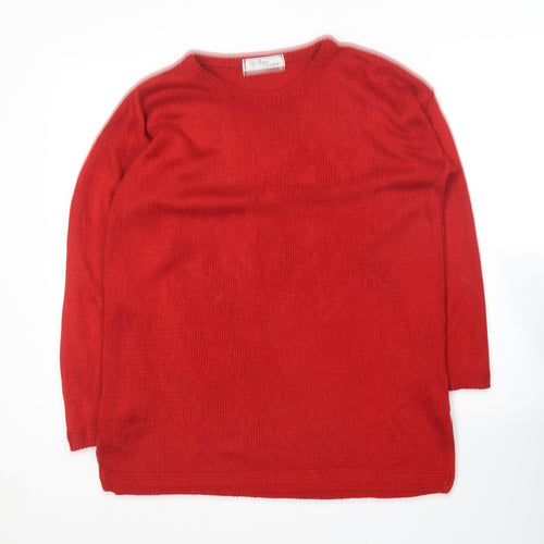 Designs Essesntials Womens Red Round Neck  Acrylic Pullover Jumper Size 10