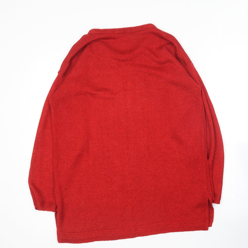 Designs Essesntials Womens Red Round Neck  Acrylic Pullover Jumper Size 10