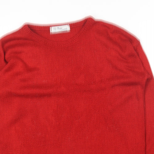 Designs Essesntials Womens Red Round Neck  Acrylic Pullover Jumper Size 10
