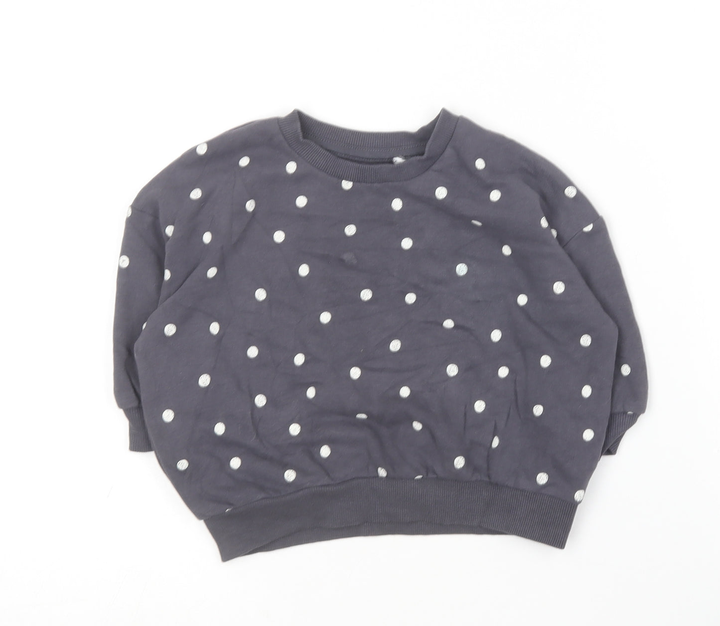 George Girls Grey Polka Dot Cotton Pullover Jumper Size 12-18 Months