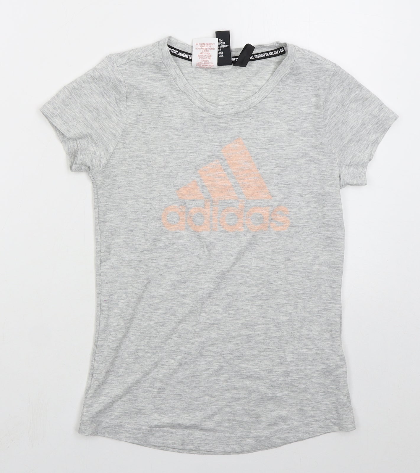 adidas Girls Grey  Cotton Basic T-Shirt Size 11-12 Years Crew Neck Pullover