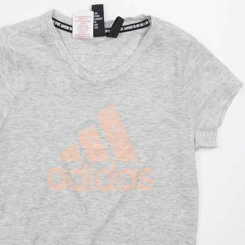 adidas Girls Grey  Cotton Basic T-Shirt Size 11-12 Years Crew Neck Pullover