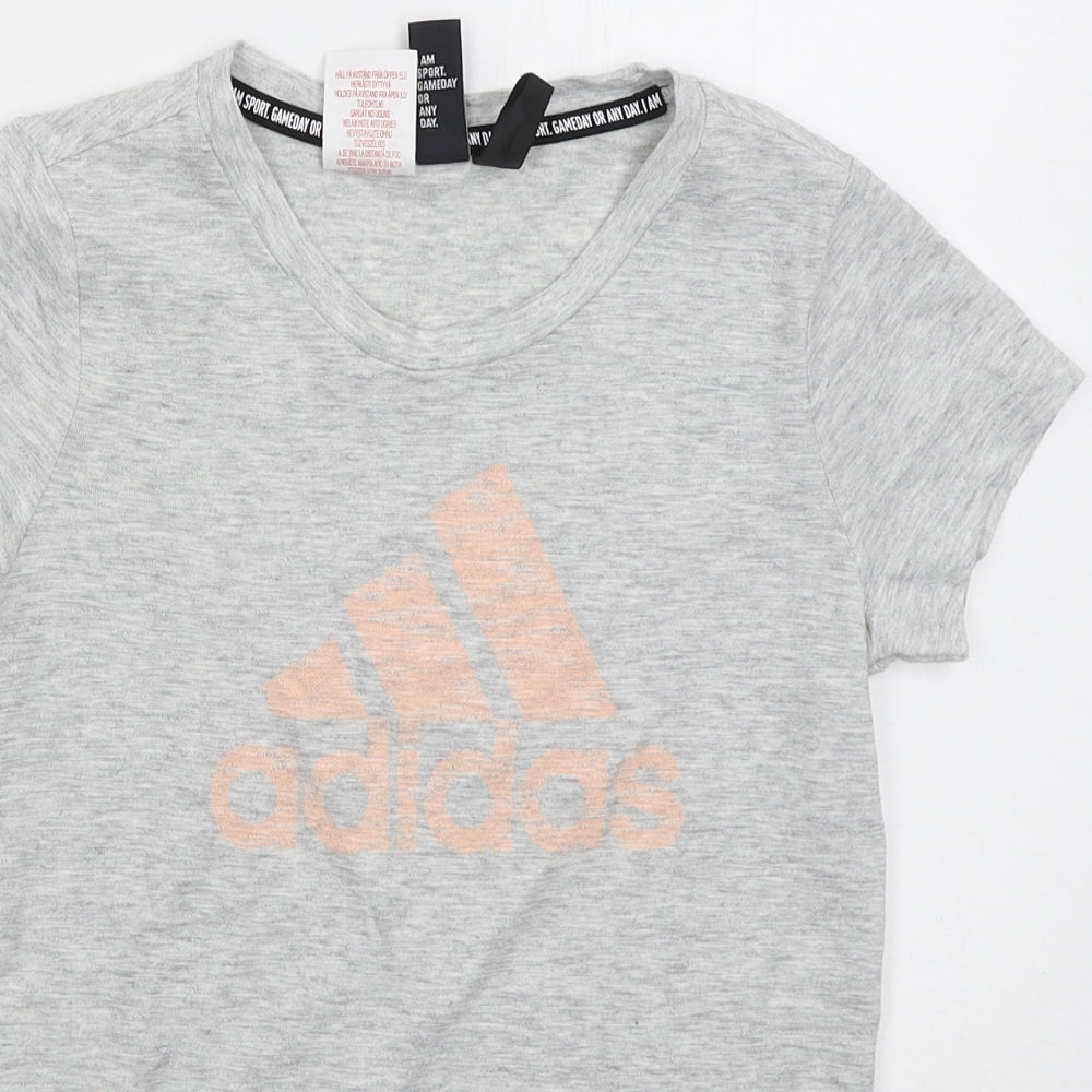 adidas Girls Grey  Cotton Basic T-Shirt Size 11-12 Years Crew Neck Pullover