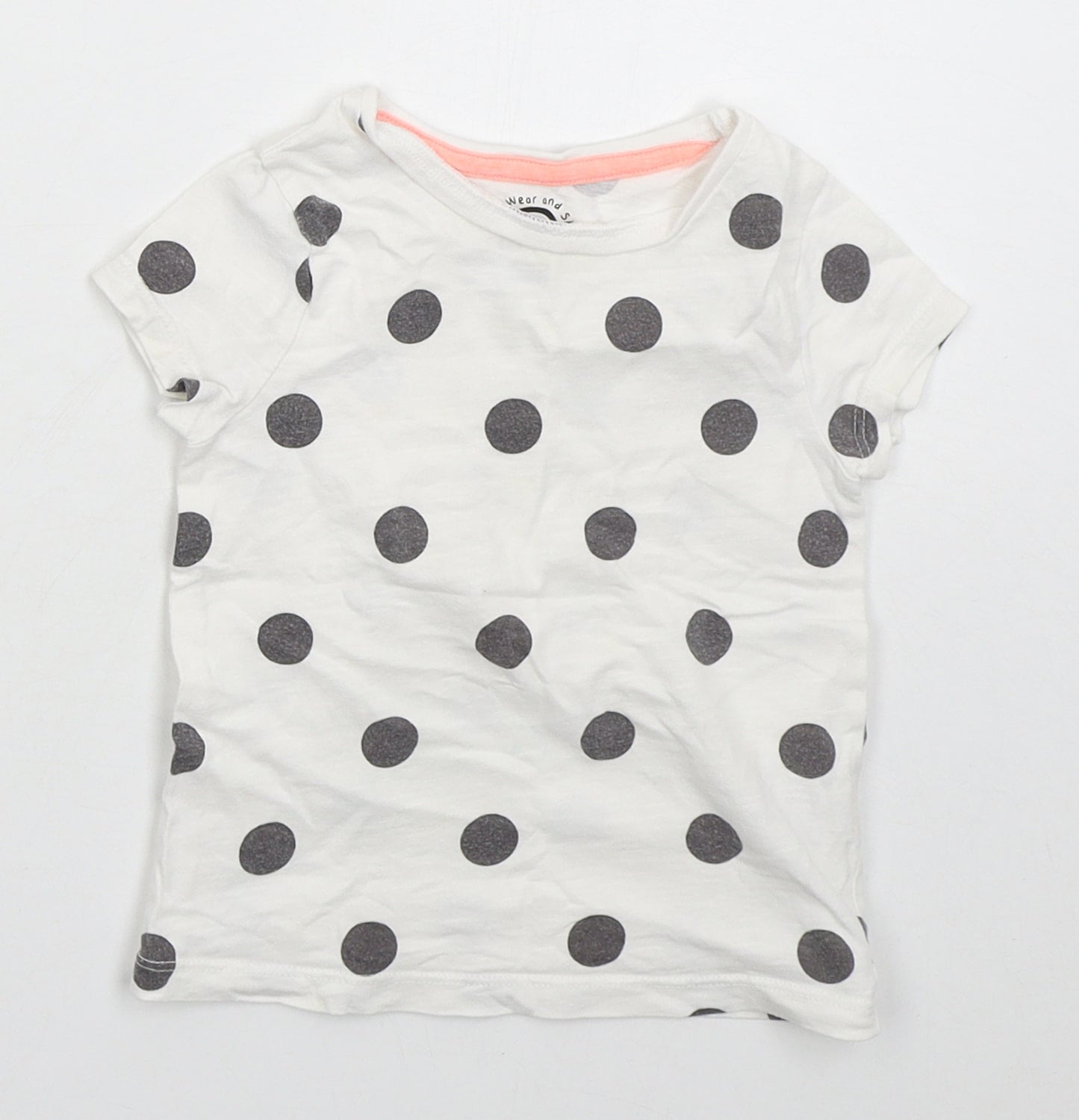 F&F Girls White Polka Dot Cotton Basic T-Shirt Size 12-18 Months Crew Neck Pullover