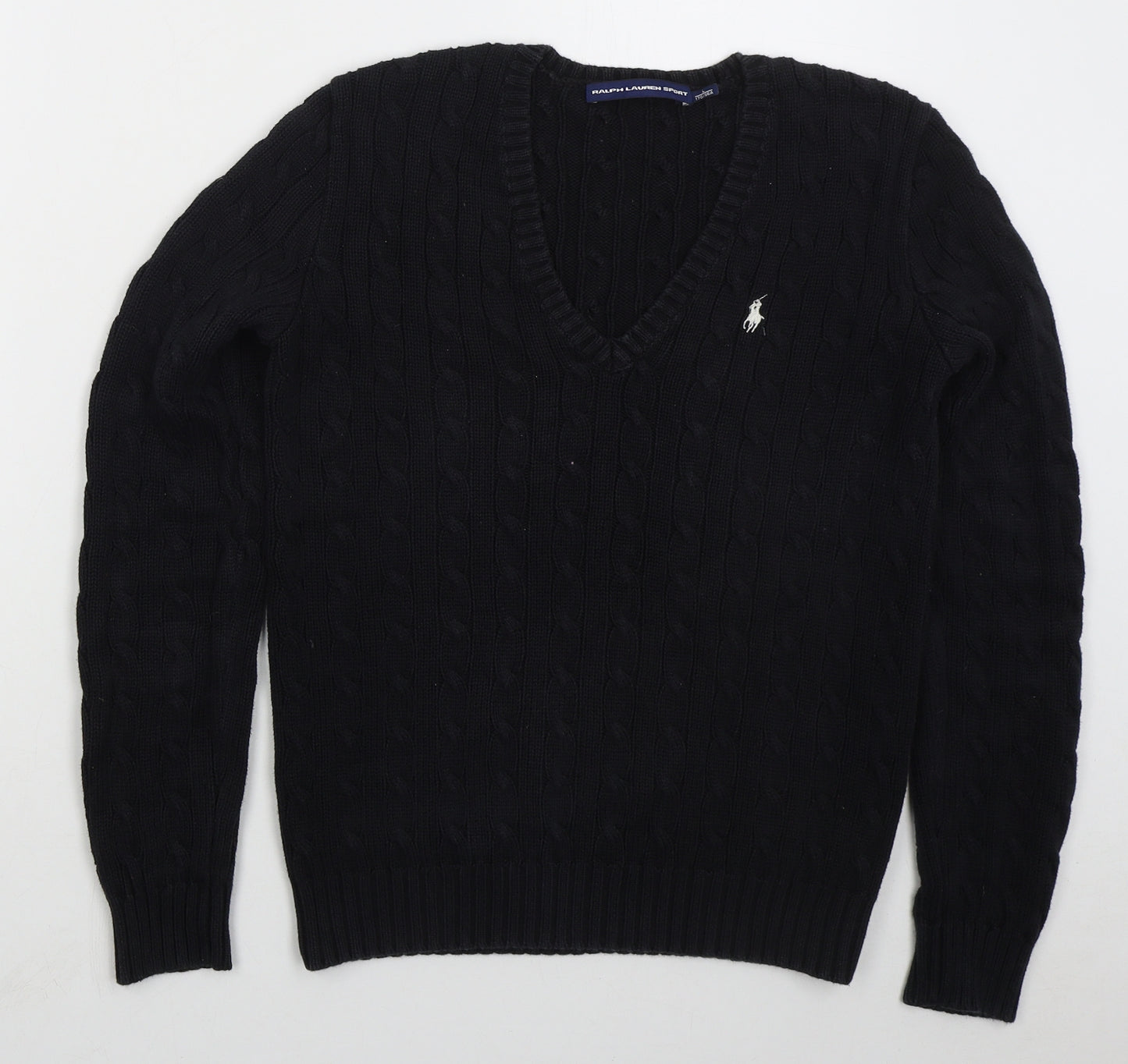 Ralph Lauren Boys Black V-Neck  Cotton Pullover Jumper Size L  Pullover
