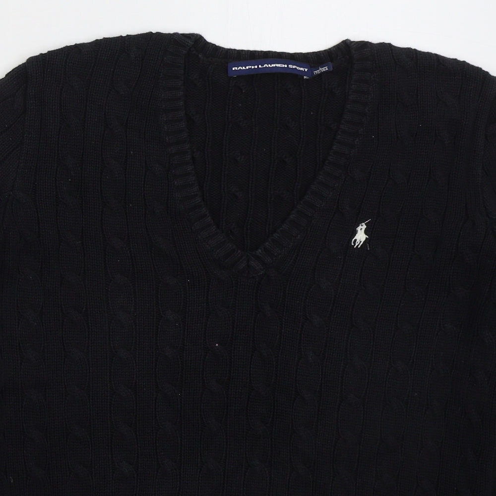 Ralph Lauren Boys Black V-Neck  Cotton Pullover Jumper Size L  Pullover